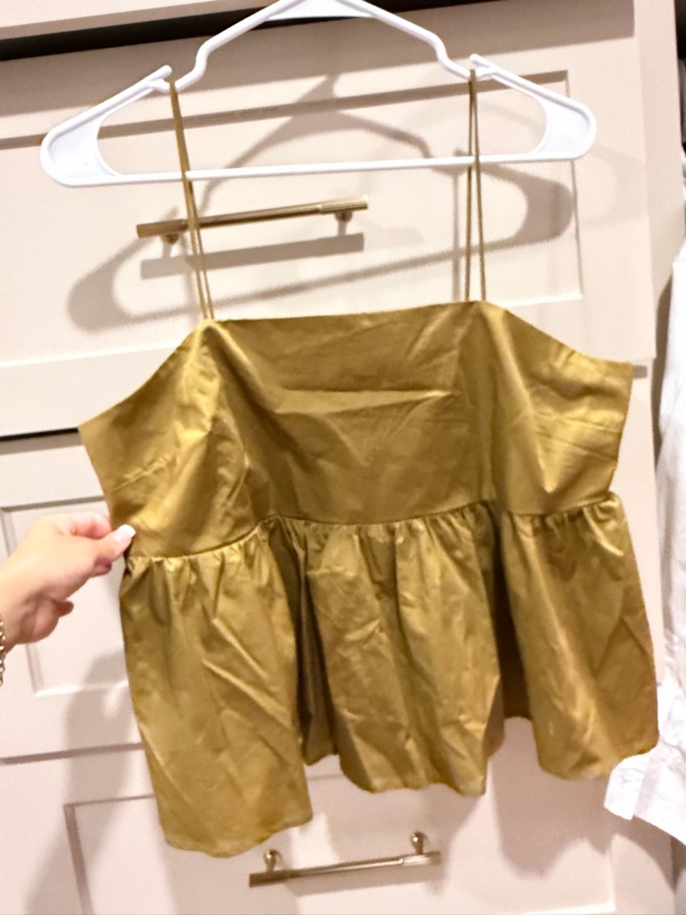 a new day olive spaghetti Strap Peplum Cami Top